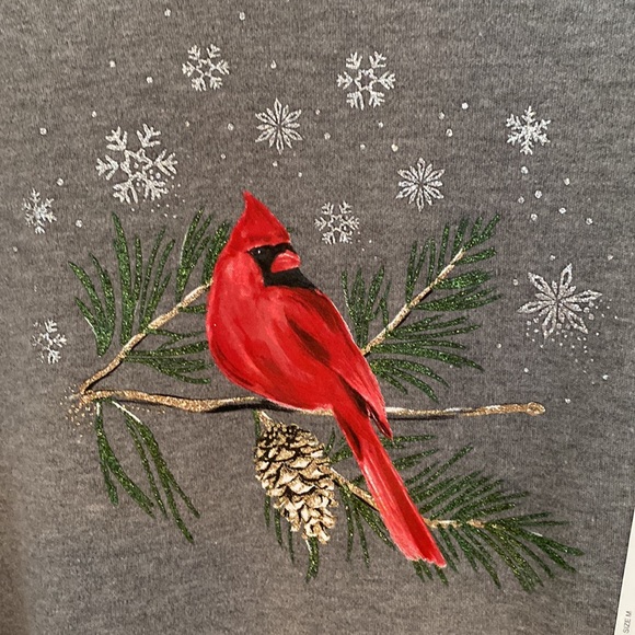NWT Croft & Barrow Classic Long Sleeve Gray Tee Red Cardinal M Christmas Top - Picture 2 of 5